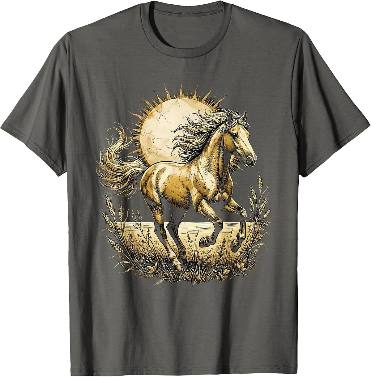 Wild Horse Galloping Through Open Plains T-Shirt - Asphalt Grey