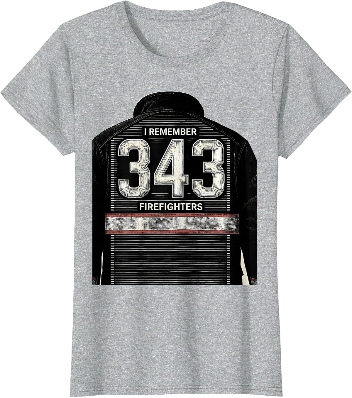 Women's I Remember 343 Firefighters Patriotic Tribute Memorial T-Shirt - Heather Grey