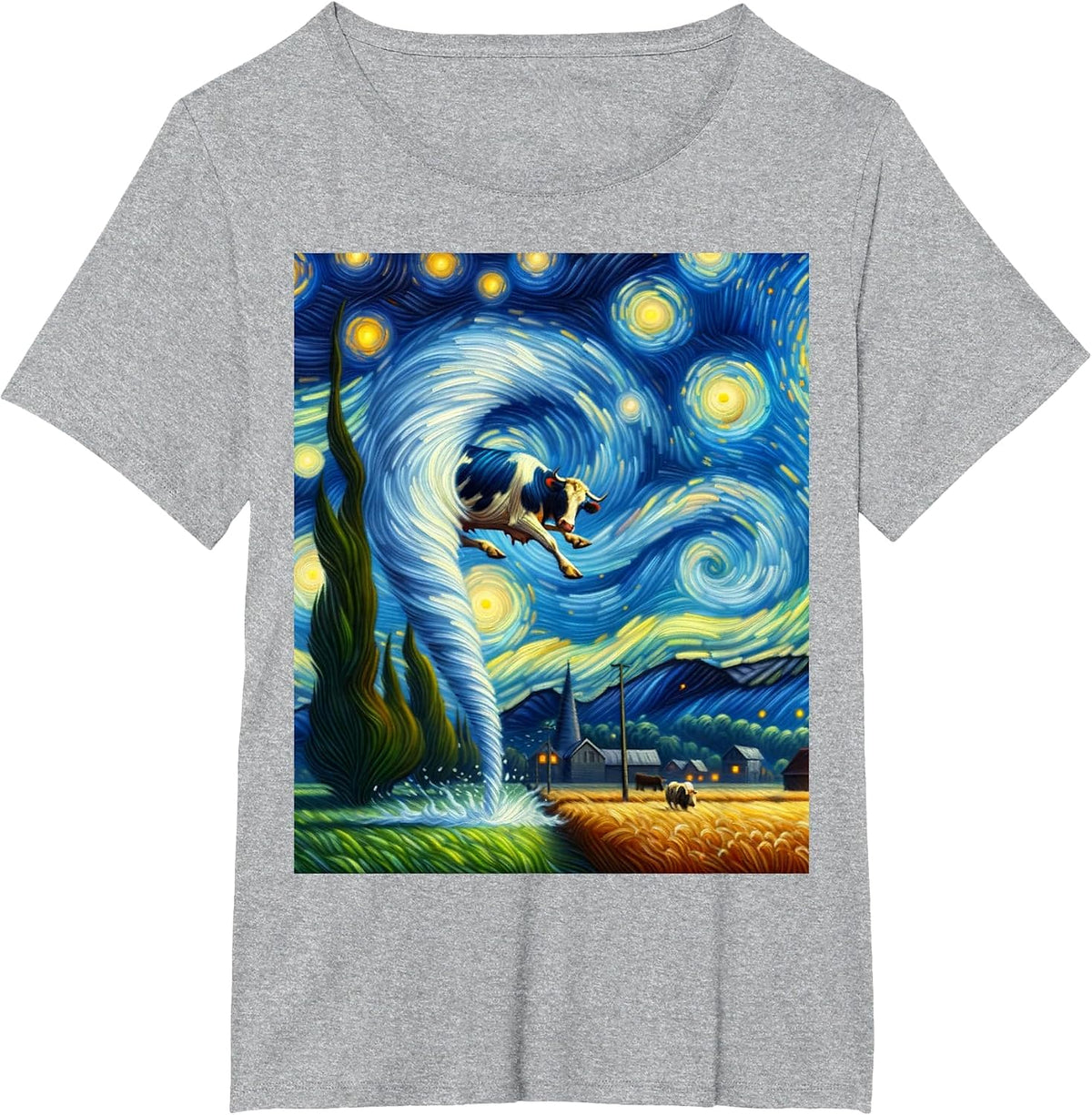 Tornado, Storm Chasing Van Gogh Starry Night Style T-Shirt - Heather Grey