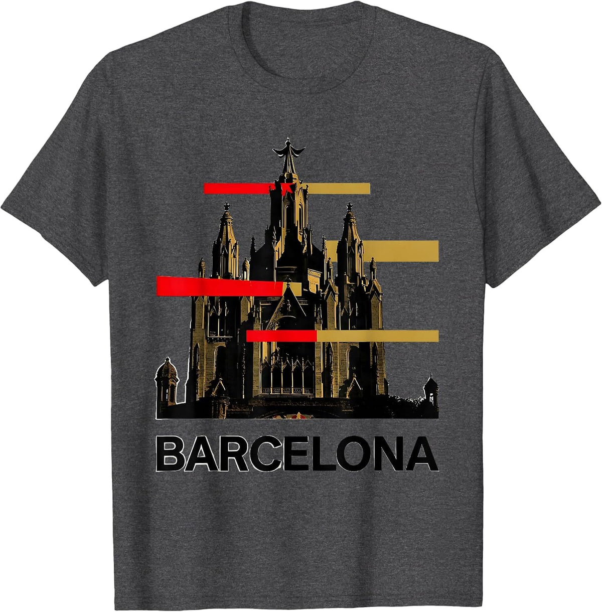 Barcelona New Wave Typography Spanish Heritage Souvenir T-Shirt - Dark Heather Grey