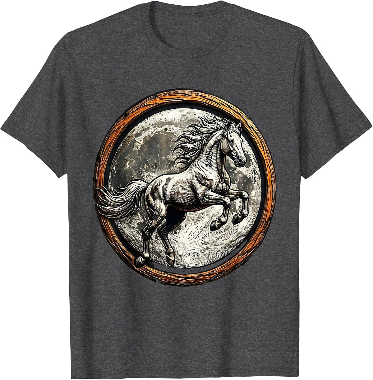 Horse Leaping Over Full Moon Graphic T-Shirt - Dark Heather Grey