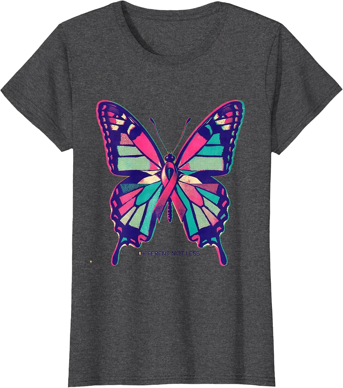 Women's Different Not Less Down Syndrome Awareness Design T-Shirt - Dark Heather Grey