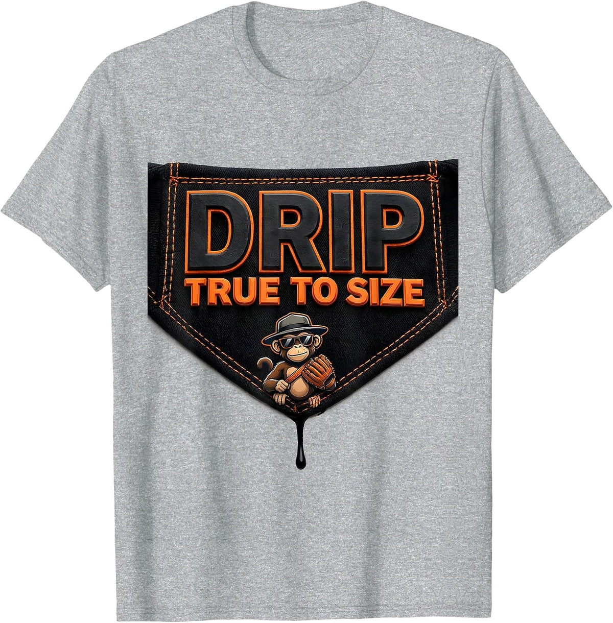 Men's Drip: True To Size Funny Monkey Baseball Youth Streetwear T-Shirt - Heather Grey