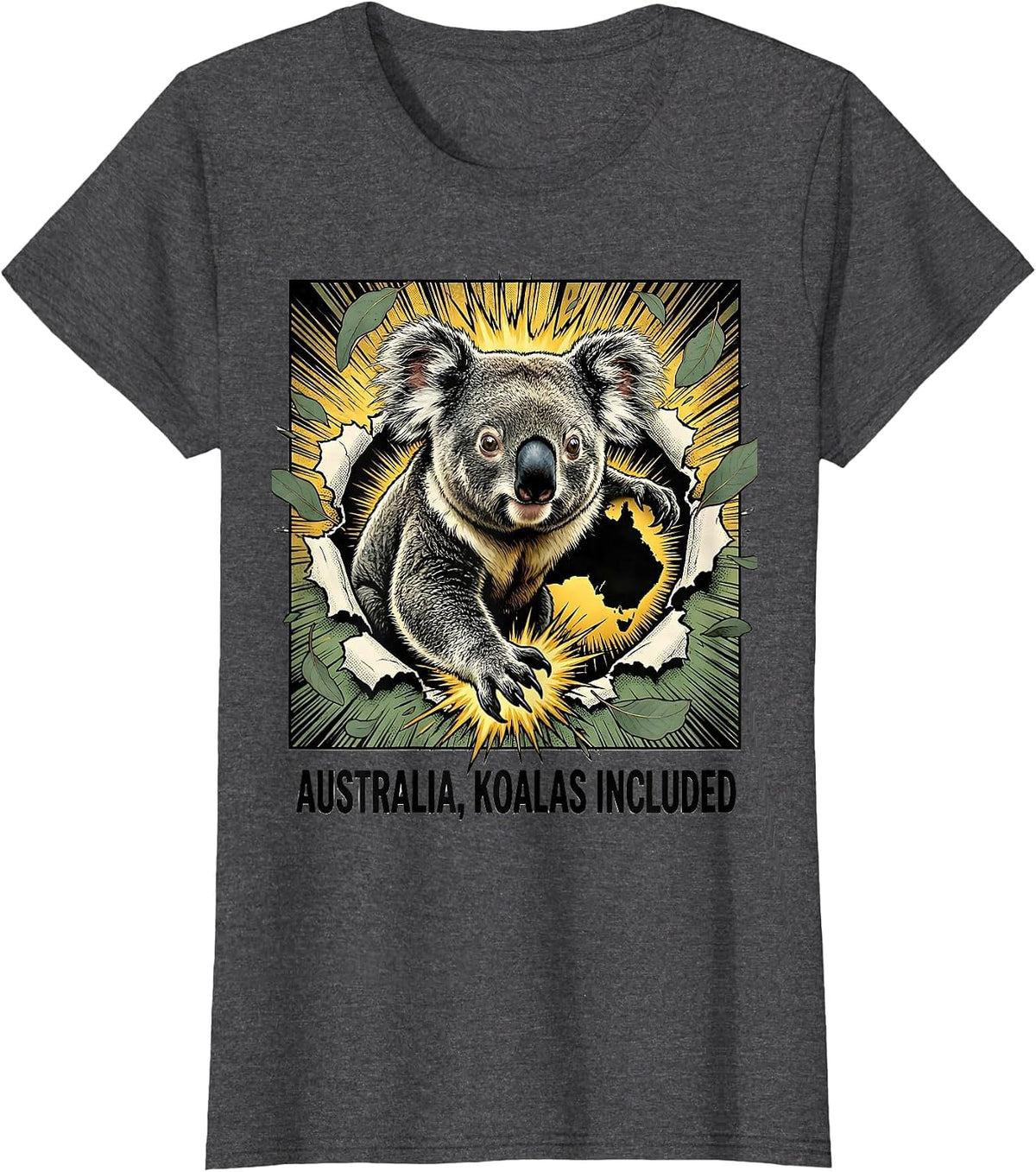 Women's Australia, Koalas Included Comic Book Koala Lover Souvenir T-Shirt - Dark Heather Grey