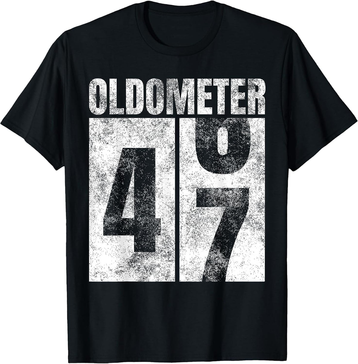 Oldometer 46-47 yrs Old Man Woman Bday Graphic 47th Birthday T-Shirt - Black