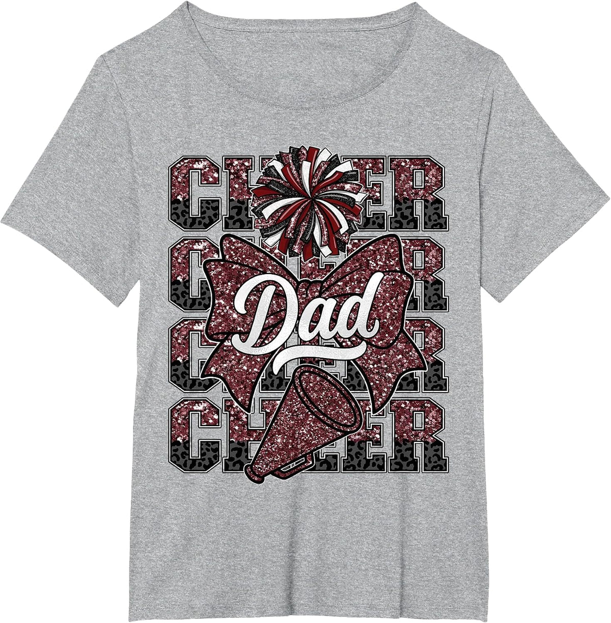 Cheer Dad Daddy Bow Sport Cheerleader Cheerleading Maroon T-Shirt - Heather Grey