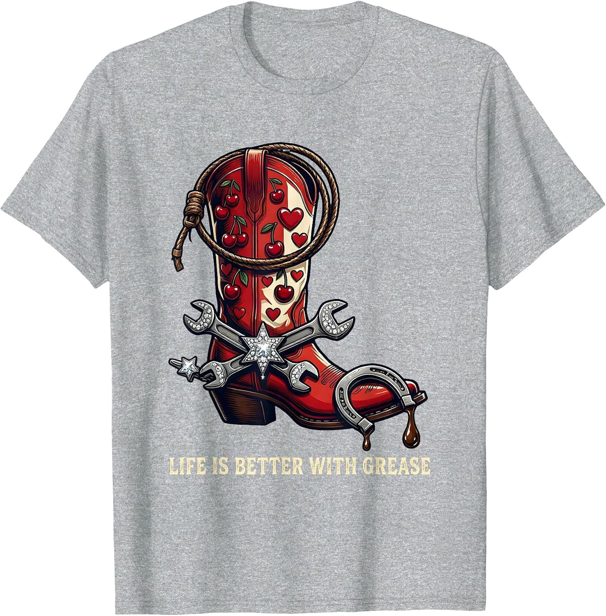 Men's Life Is Better With Grease Mechanic Design T-Shirt - Heather Grey
