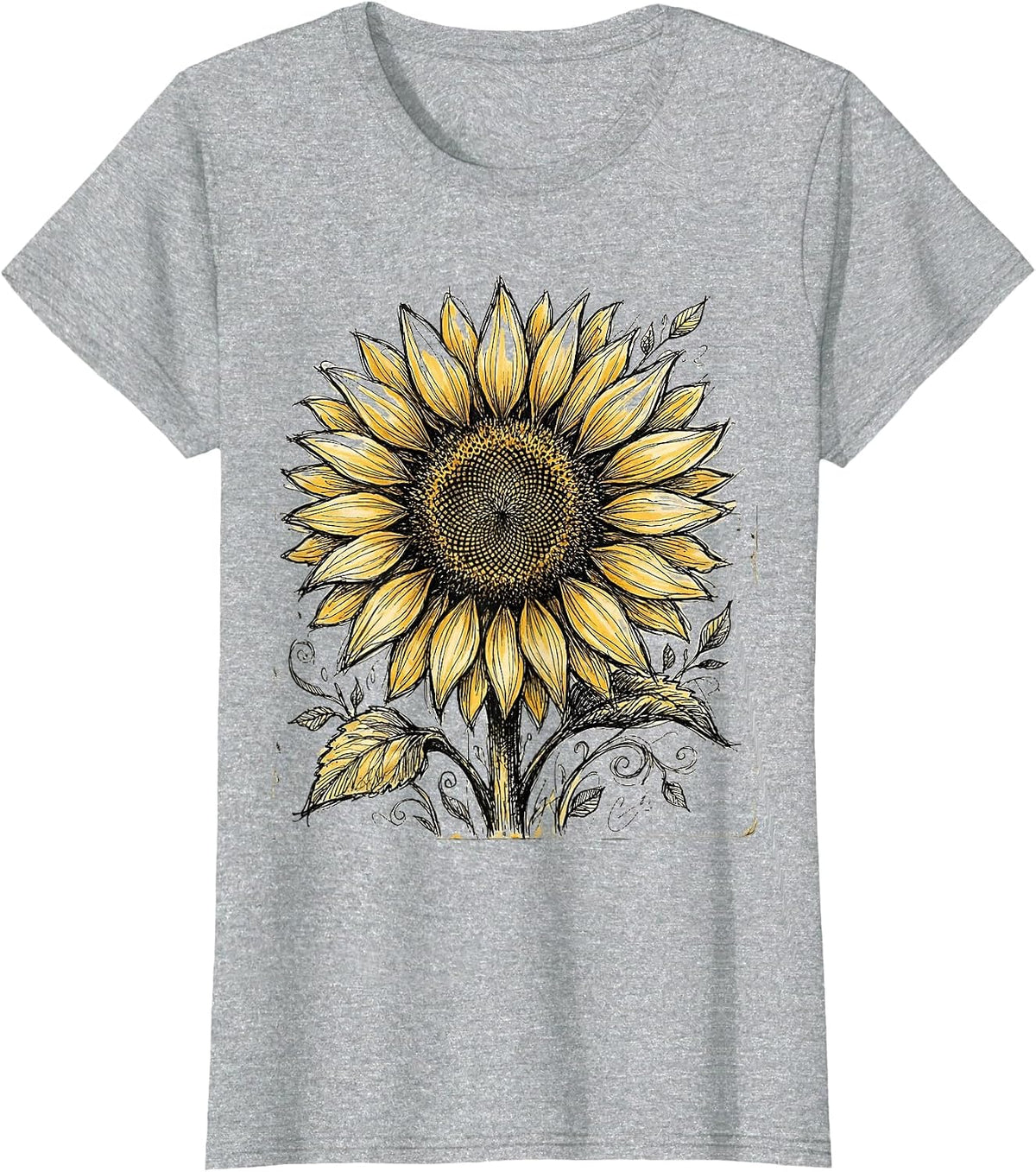 Women's Down Syndrome Awareness Blooming Sunflower Design T-Shirt - Heather Grey