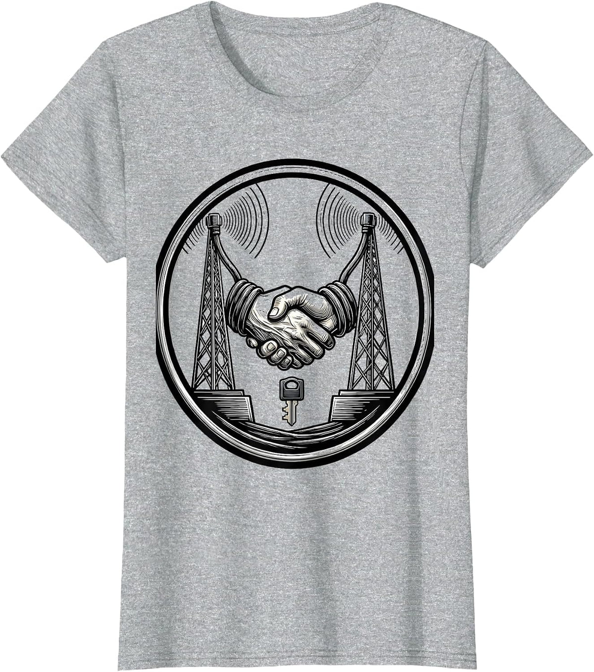 Ham Radio Antenna Masts Handshake Humor Operator Gift T-Shirt - Heather Grey