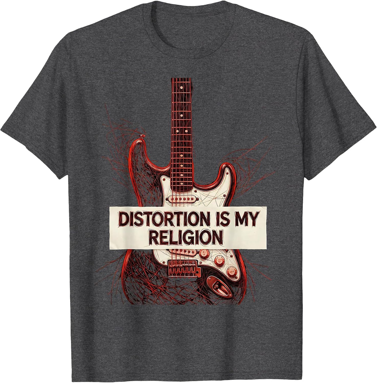 Distortion Is My Religion Punk Rock Design T-Shirt - Dark Heather Grey