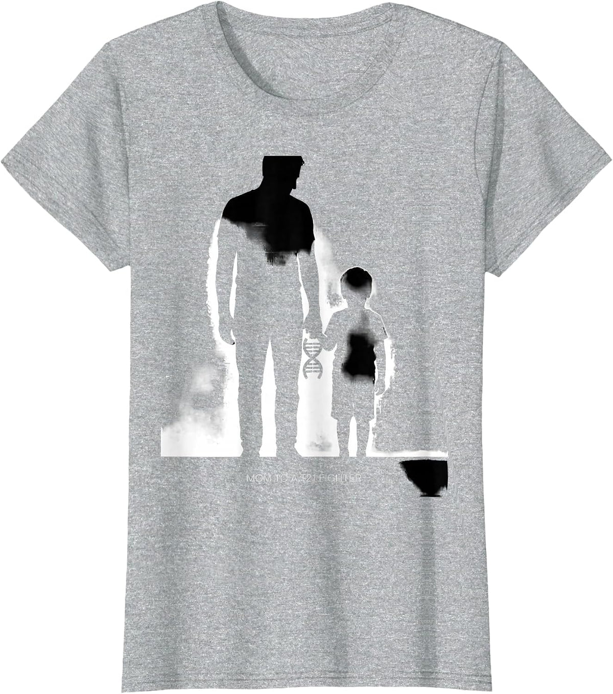 Mom To A T21 Fighter Inspirational Down Syndrome Awareness T-Shirt - Heather Grey