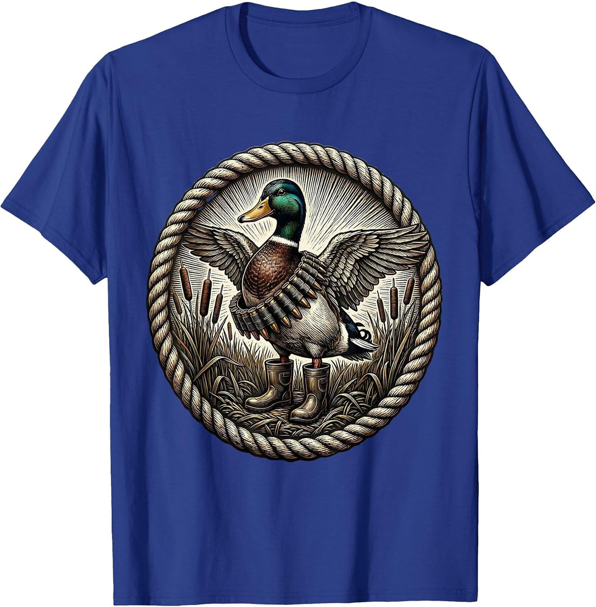 Duck Hunting Waders and Shell Belt Graphic T-Shirt - Royal Blue