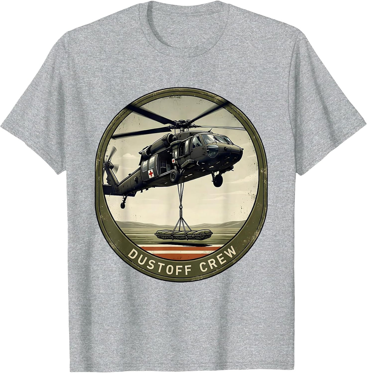 Men's Dustoff Crew Vintage Military Helicopter Pilot Veteran T-Shirt - Heather Grey