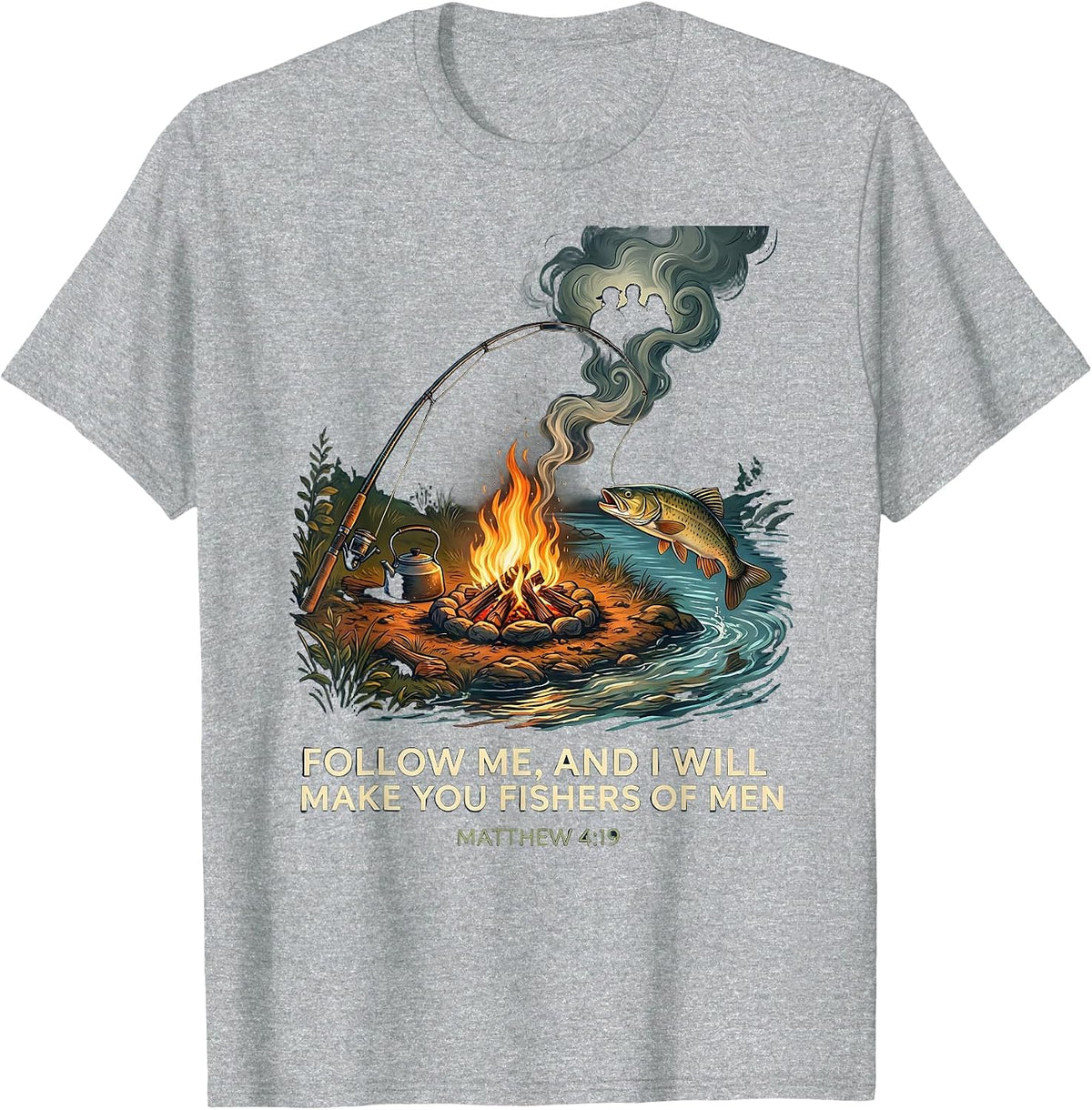 Men's Follow Me, And I Will Make You Fishers Of Men — Matthew 4:19 T-Shirt - Heather Grey