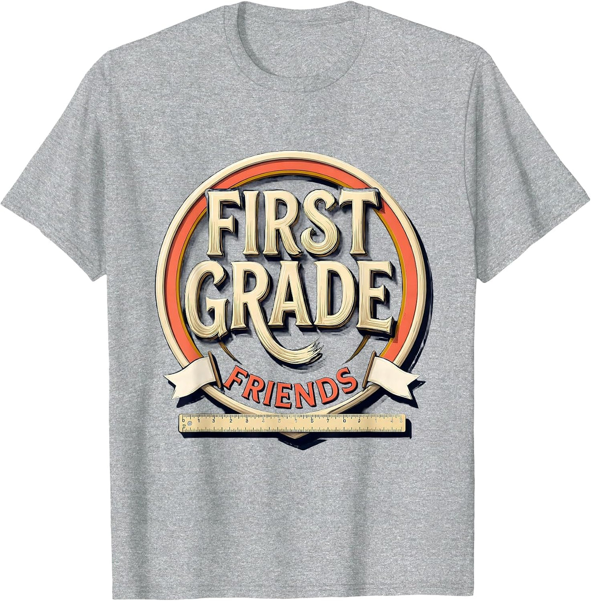 Men's First Grade Friends Playful Back to School Grade Level Team T-Shirt - Heather Grey