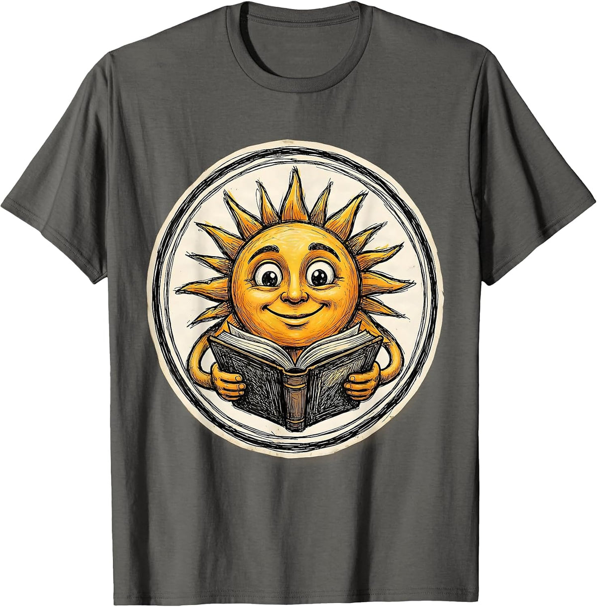 Men's Cute Teacher Smiling Sun Reading Storybook T-Shirt - Asphalt Grey
