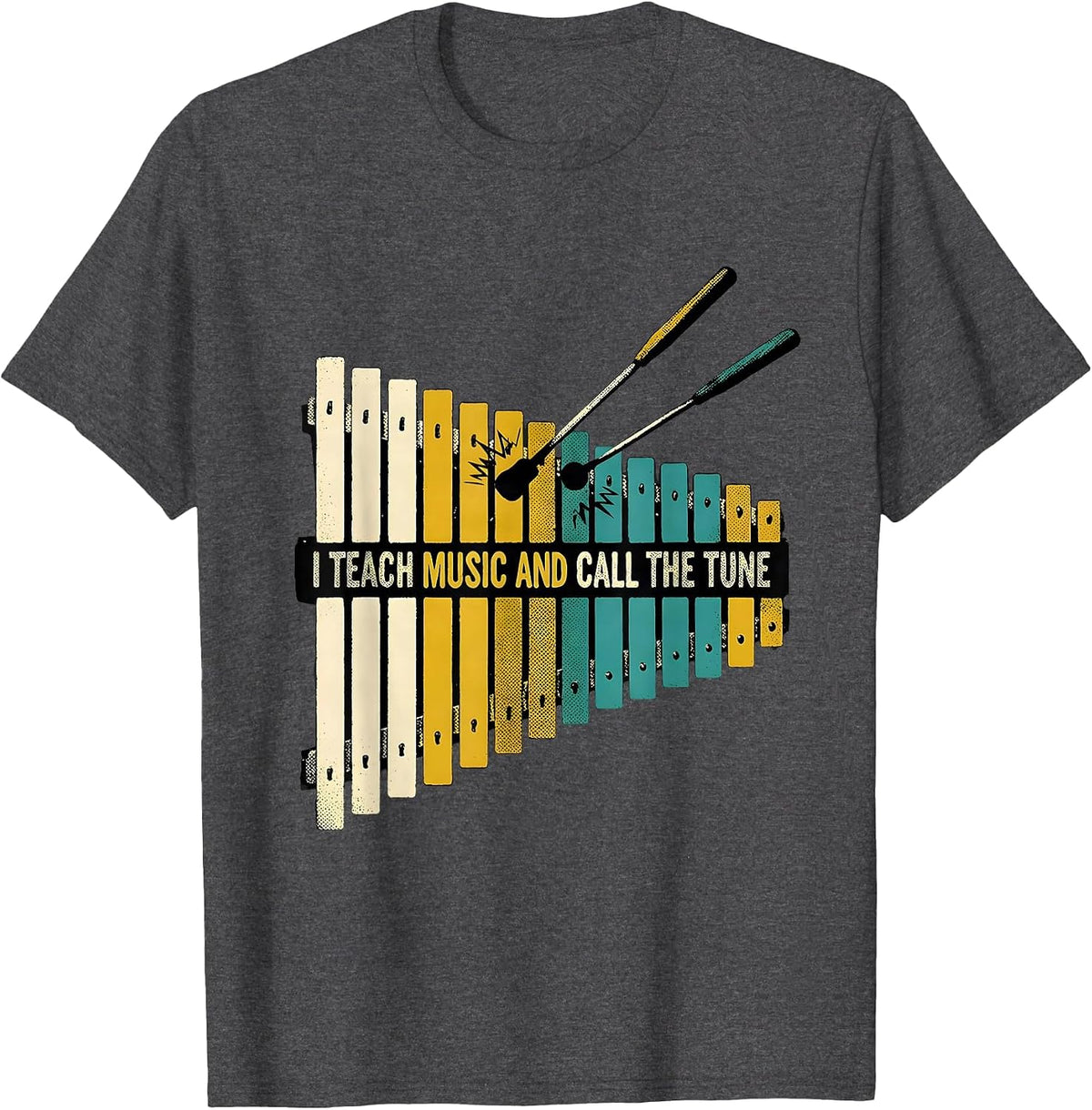 Men's I Teach Music And Call The Tune Funny Music Teacher Humor T-Shirt - Dark Heather Grey