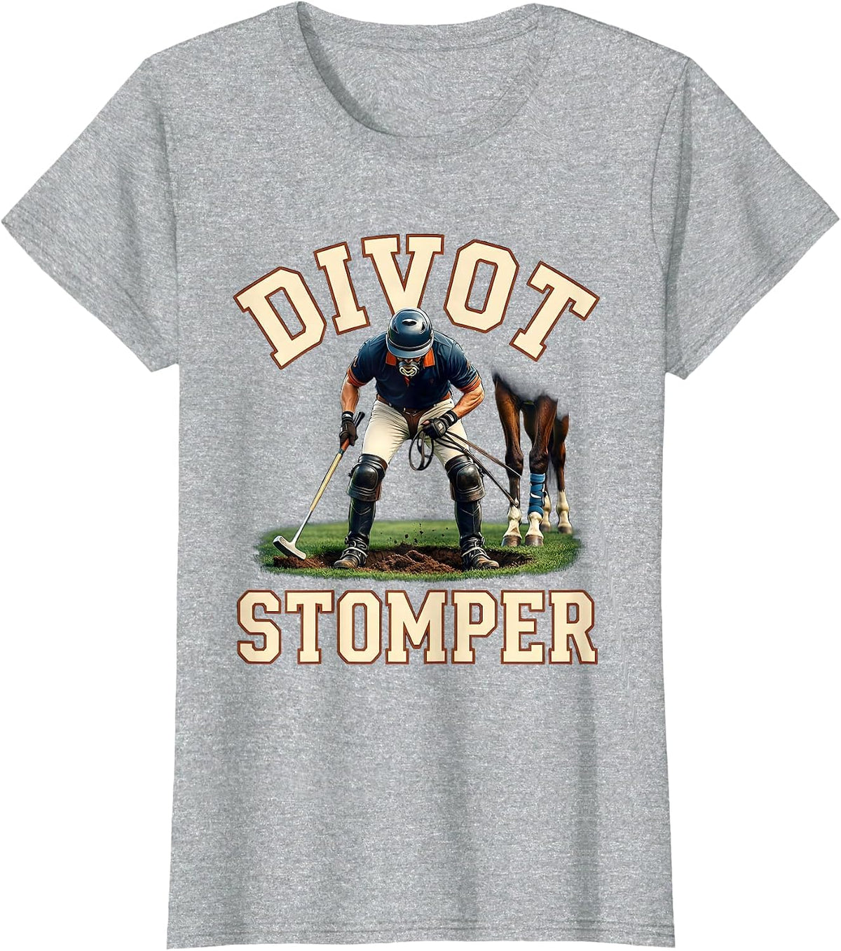 Divot Stomper Polo Player Horseback Riding Equestrian Sport T-Shirt - Heather Grey