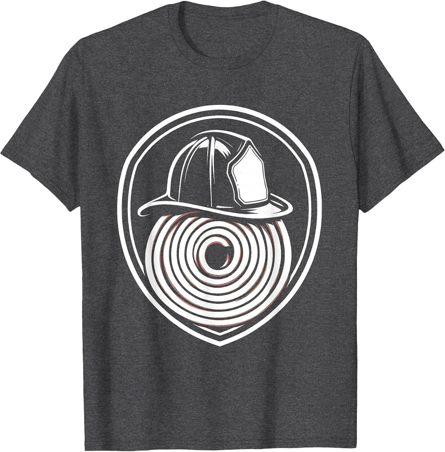 Men's Firefighter Helmet and Coiled Fire Hose Graphic T-Shirt - Dark Heather Grey
