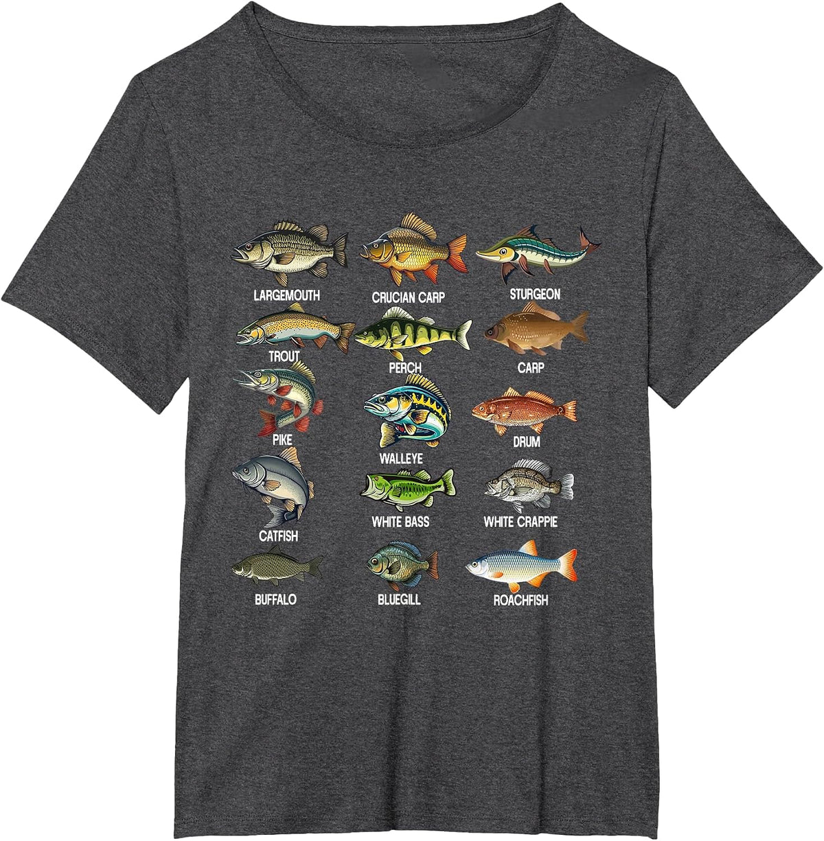 Fish Types Freshwater Fish Fisherman T-Shirt - Dark Heather Grey
