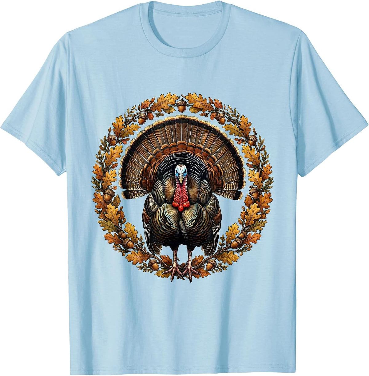 Men's Camo Turkey Strutting Autumn Underbrush Illustration T-Shirt - Baby Blue