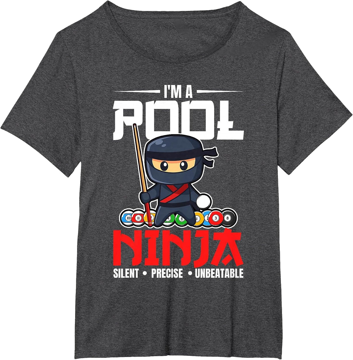 Billiards Pool Ninja 8 Ball Funny Men Boys Kids Billiard T-Shirt - Dark Heather Grey