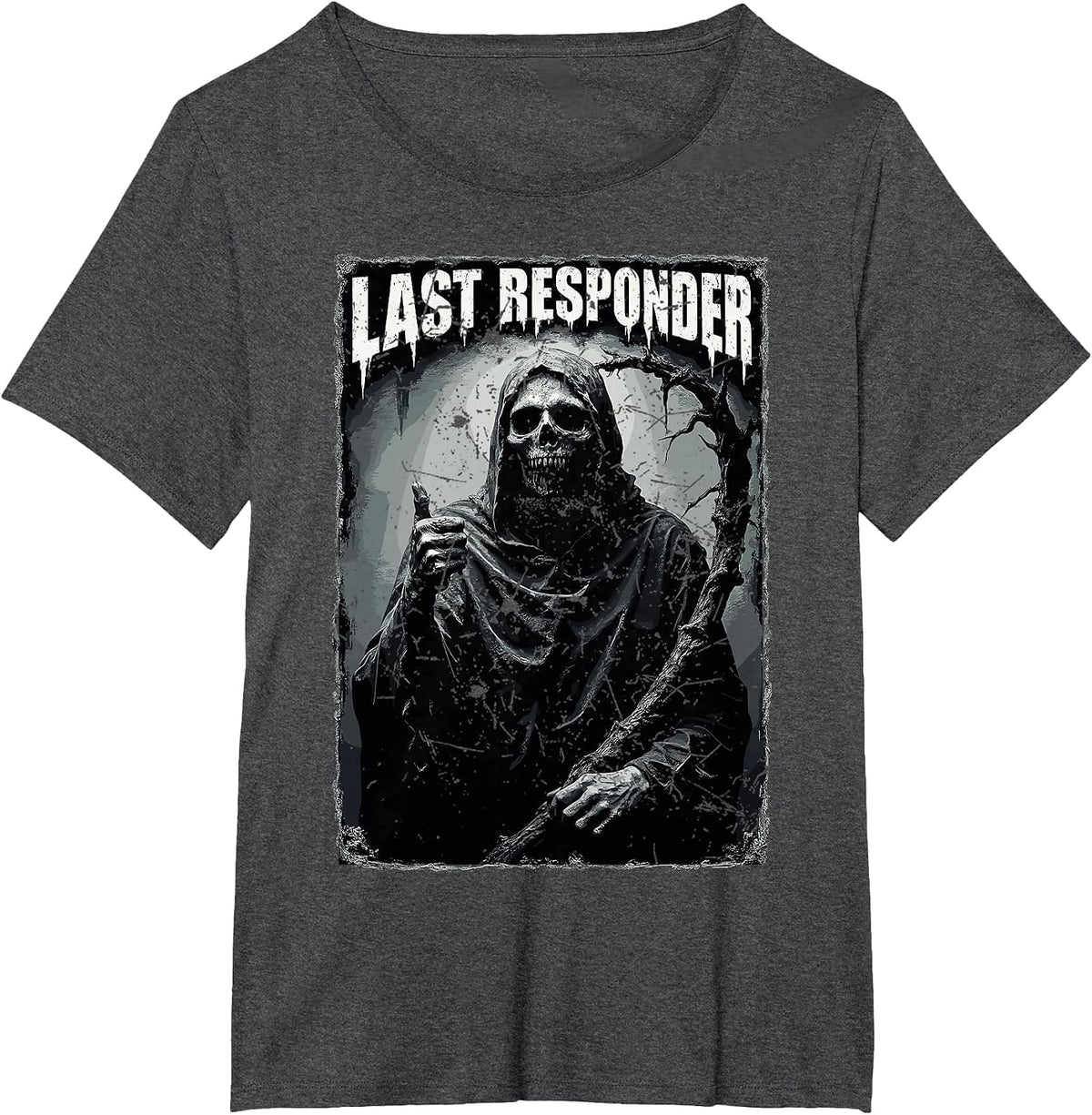 Creepy Dark Grim Reaperv Last Responder Death Heavy Metal T-Shirt - Dark Heather Grey