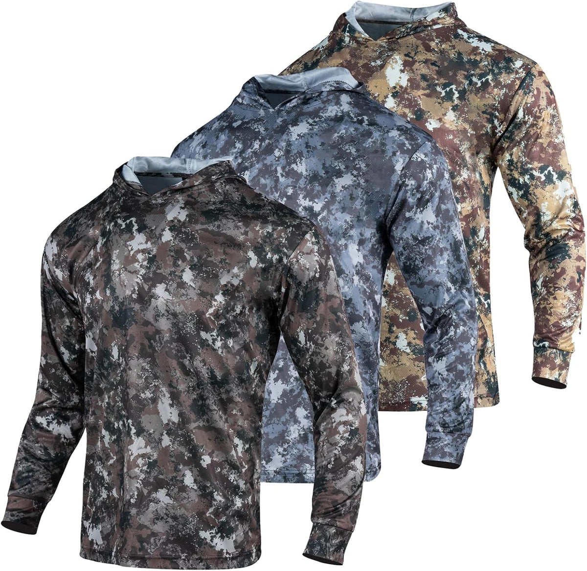 Camo Shirt for Men with Hood Long Sleeve Hunting Shirts Lightweight Camo Fishing Hoodie Military Tactical Shirt - Multi