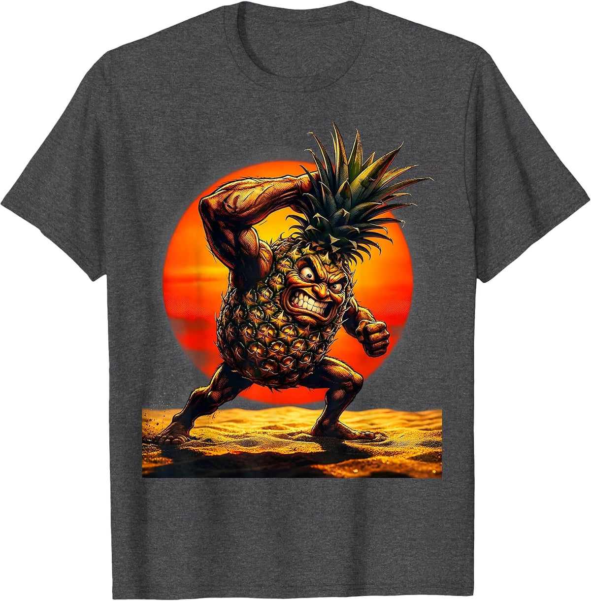 Men's Pineapple Beach Volleyball Sunset Graphic T-Shirt - Dark Heather Grey