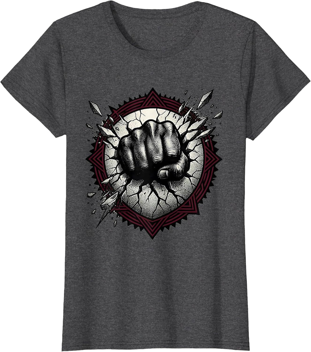 Women's Rock Fist Through Cracked Concrete Graphic T-Shirt - Dark Heather Grey