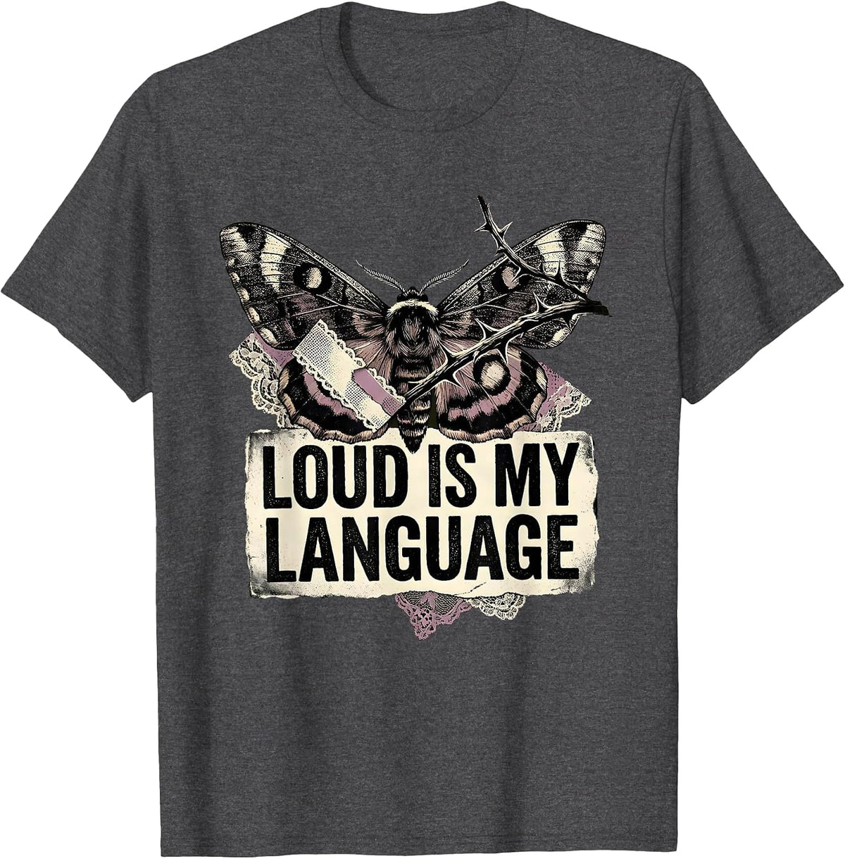 Men's Loud Is My Language Rock Music Graphic Design T-Shirt - Dark Heather Grey