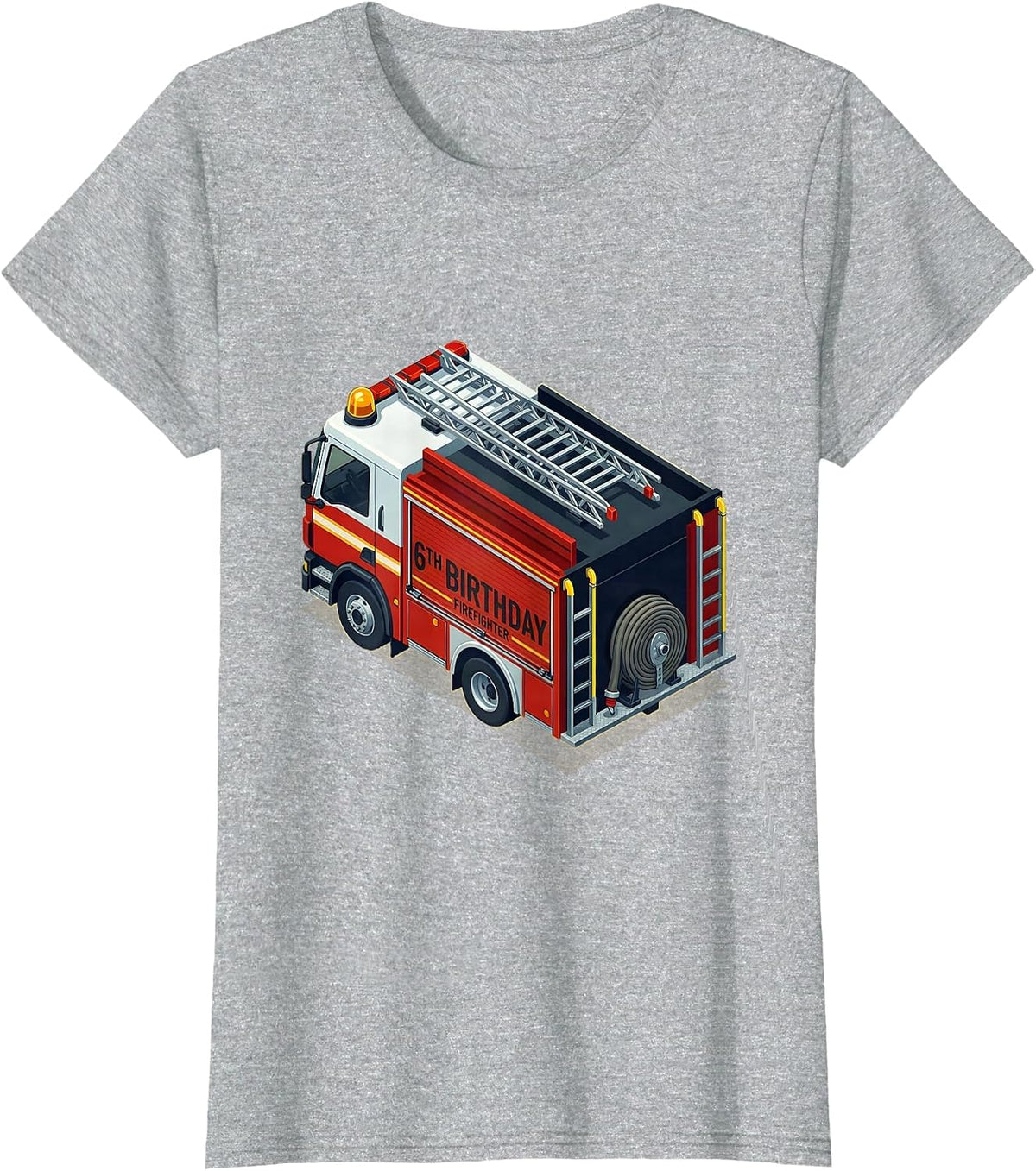 Women's 6th Birthday Firefighter Isometric Fire Truck Kids Party T-Shirt - Heather Grey