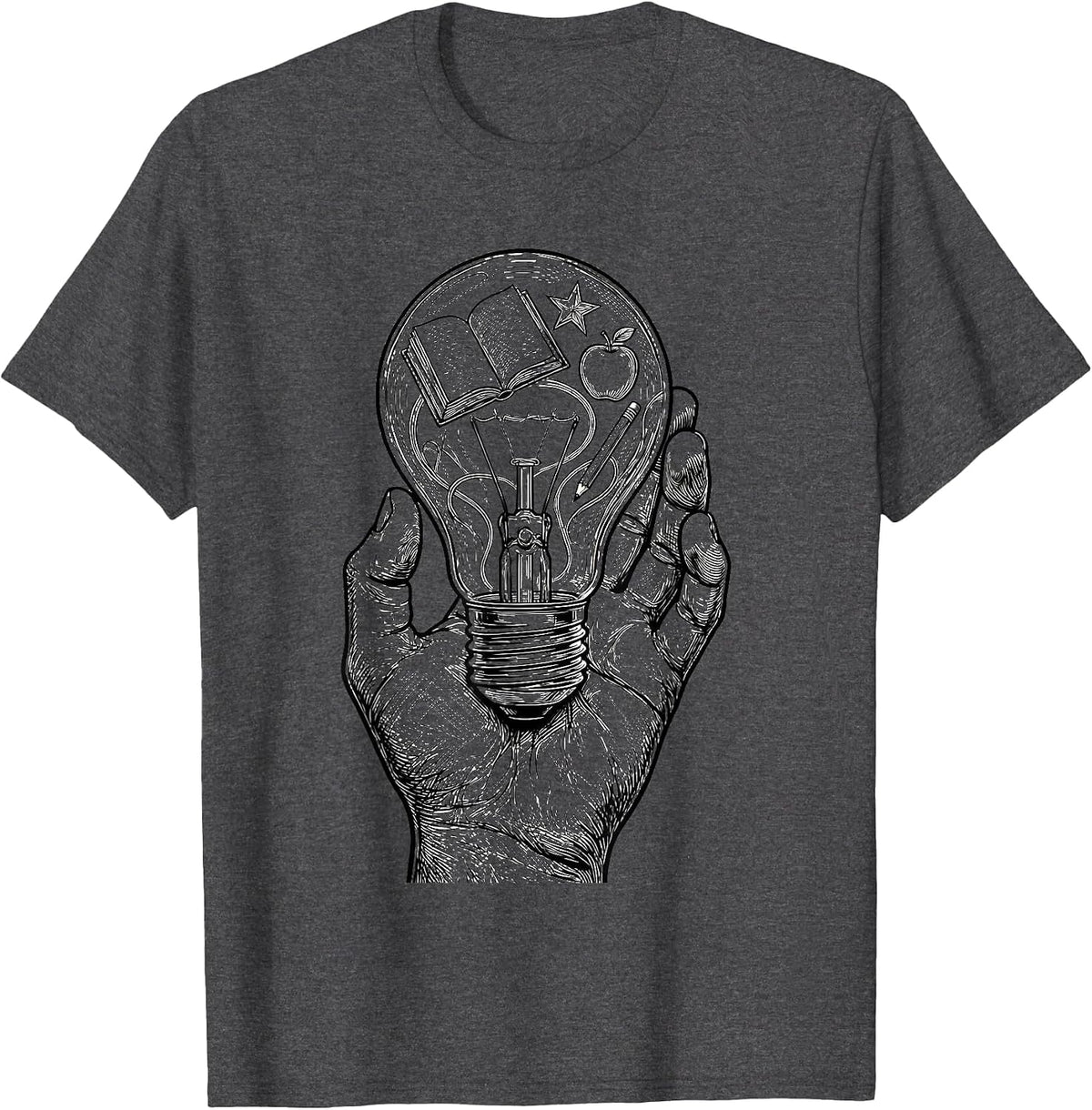 5th Grade Teacher Glowing Light Bulb Illustration T-Shirt - Dark Heather Grey