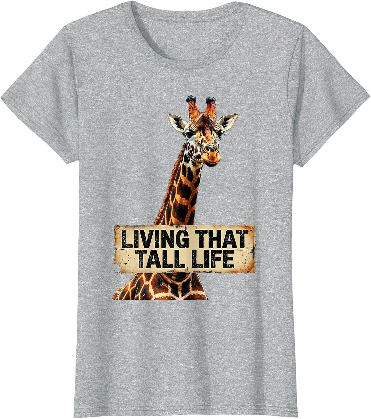 Living That Tall Life Giraffe Design T-Shirt - Heather Grey