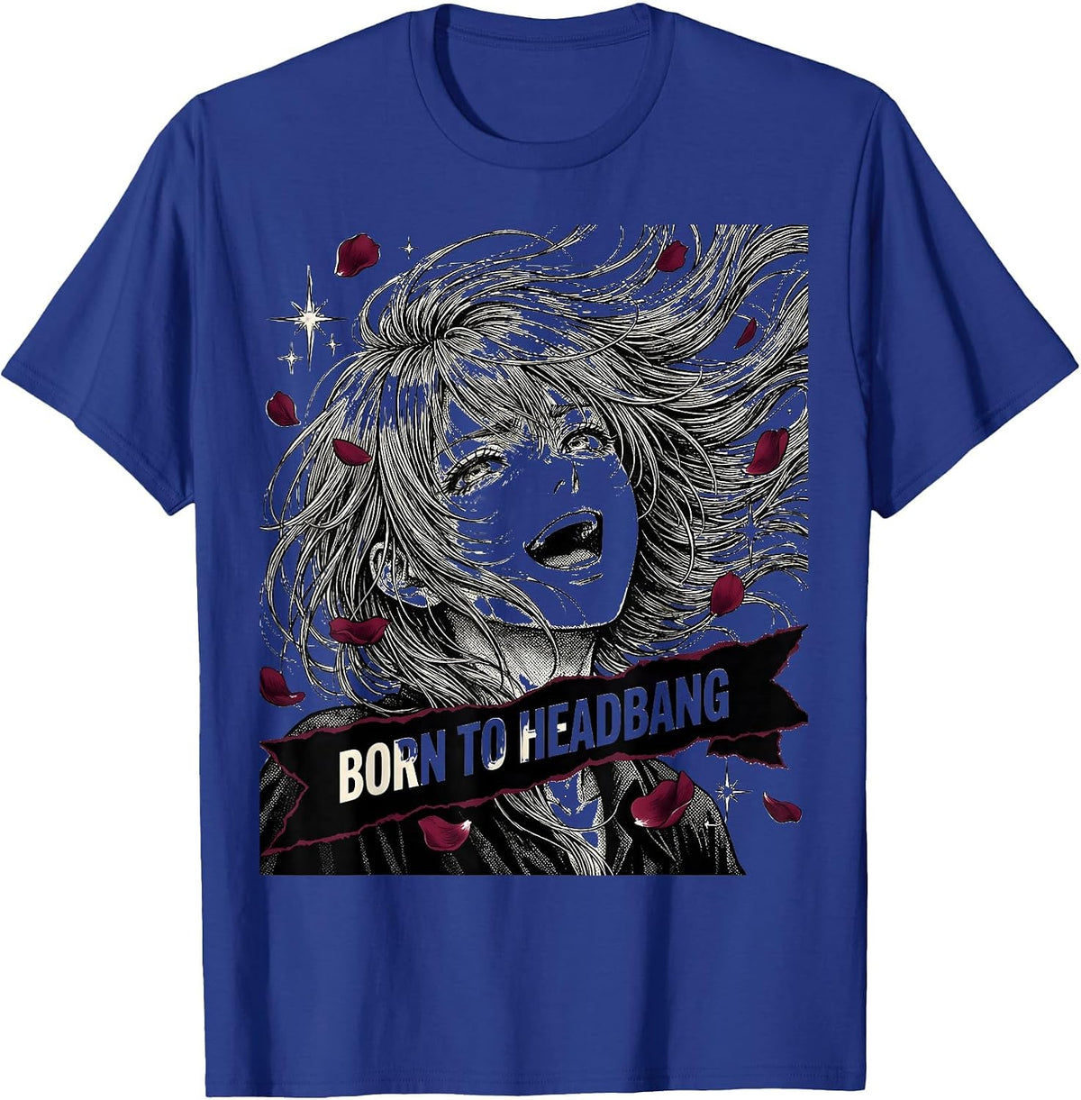 Men's Born to Headbang Metal Band Graphic Design T-Shirt - Royal Blue