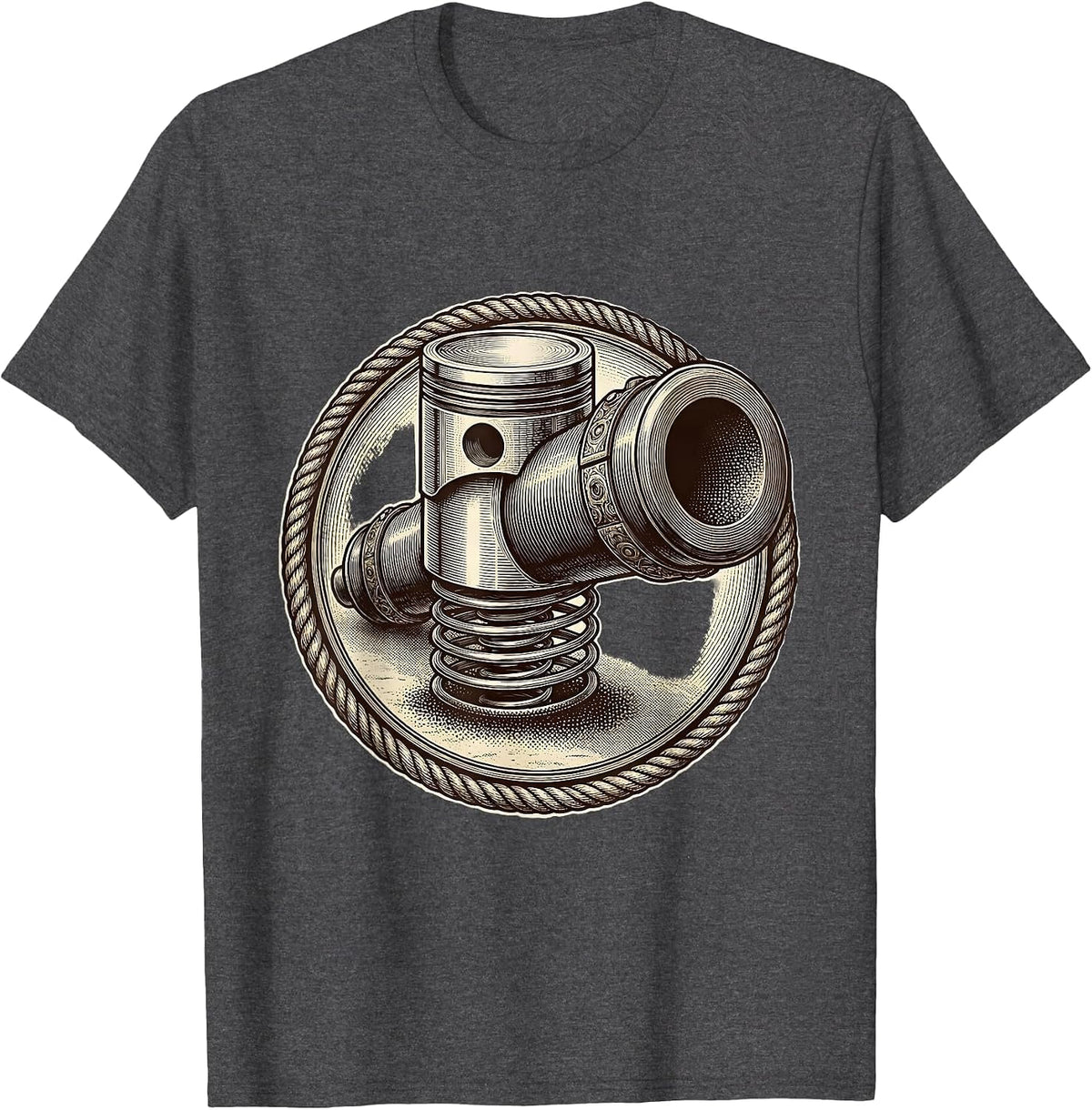 Valley Forge Automotive Engine Piston Cannon Art T-Shirt - Dark Heather Grey