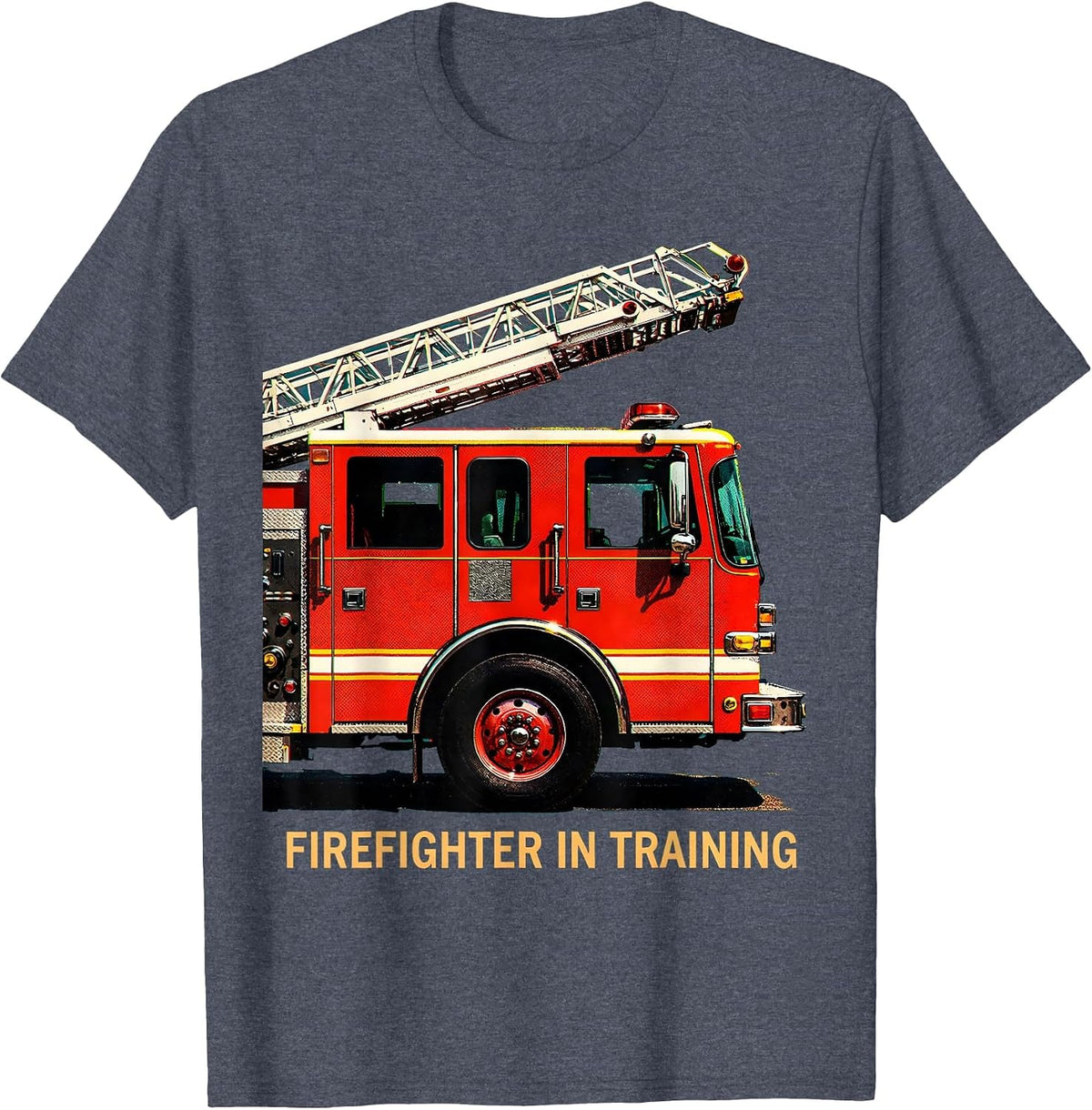 Firefighter In Training Risograph Fire Truck Toddler Kids T-Shirt - Heather Blue