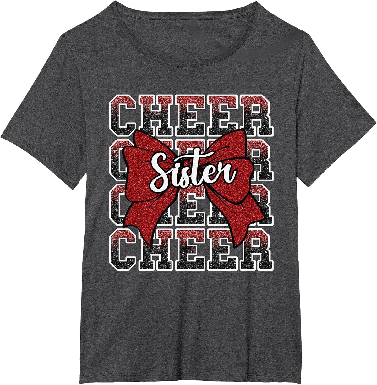 Coquette Cheer Sister Bow Sport Cheerleader Cheerleading Red T-Shirt - Dark Heather Grey