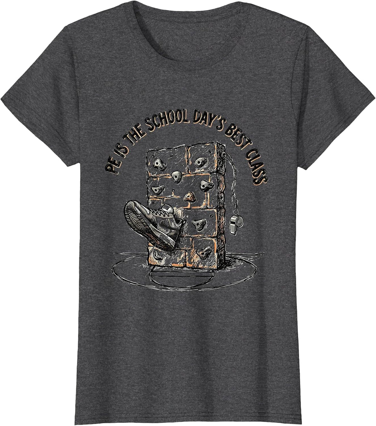 Women's PE Is The School Day's Best Class Gym Teacher Coach Back T-Shirt - Dark Heather Grey
