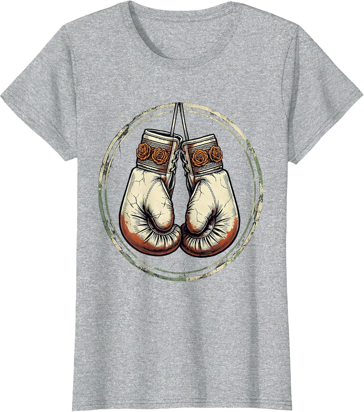Women's Distressed Boxing Gloves Mexican Heritage Pride Vintage T-Shirt - Heather Grey