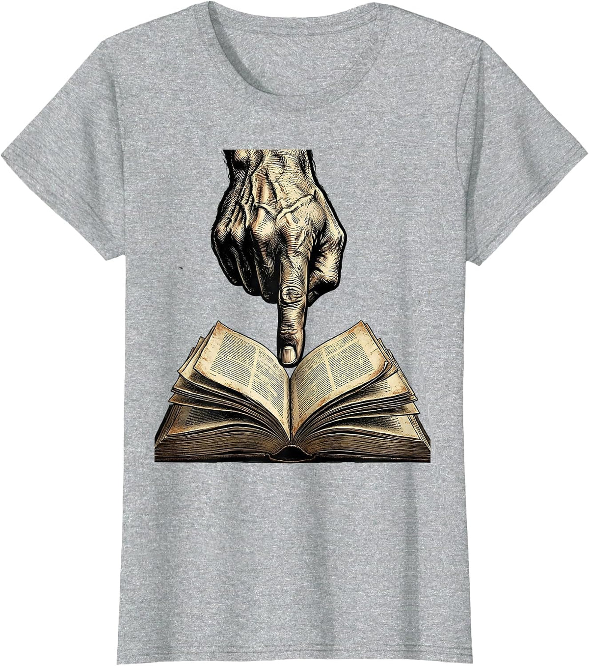 Reading Teacher Hand Pointing at Open Book Graphic T-Shirt - Heather Grey