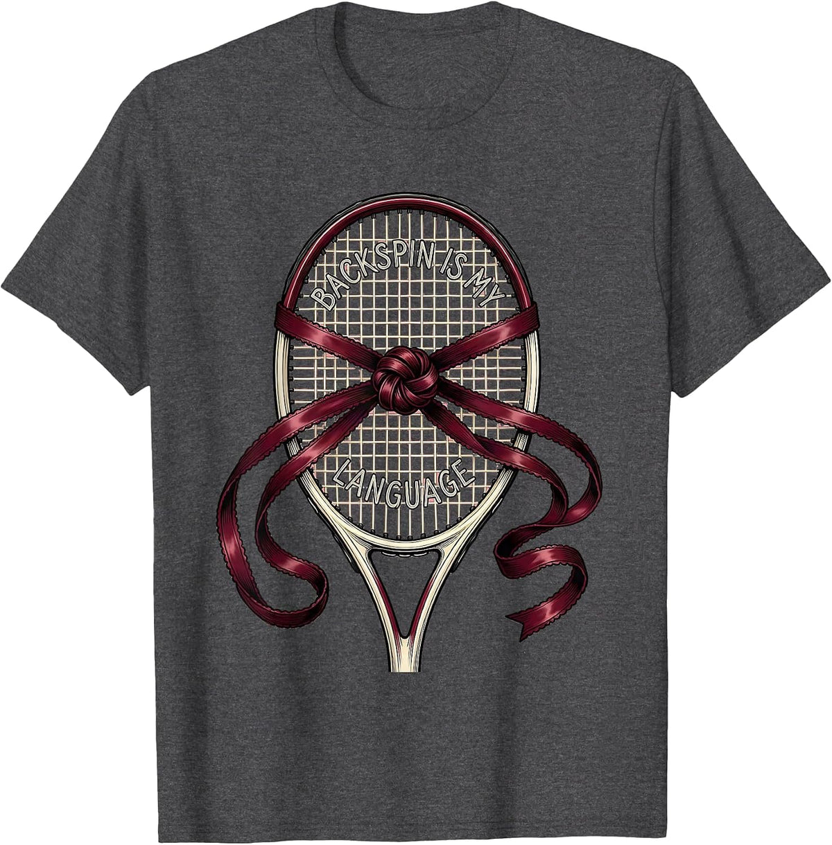 Backspin Is My Language Tennis Graphic Design T-Shirt - Dark Heather Grey