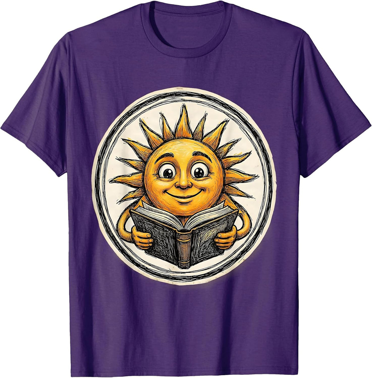 Men's Cute Teacher Smiling Sun Reading Storybook T-Shirt - Purple