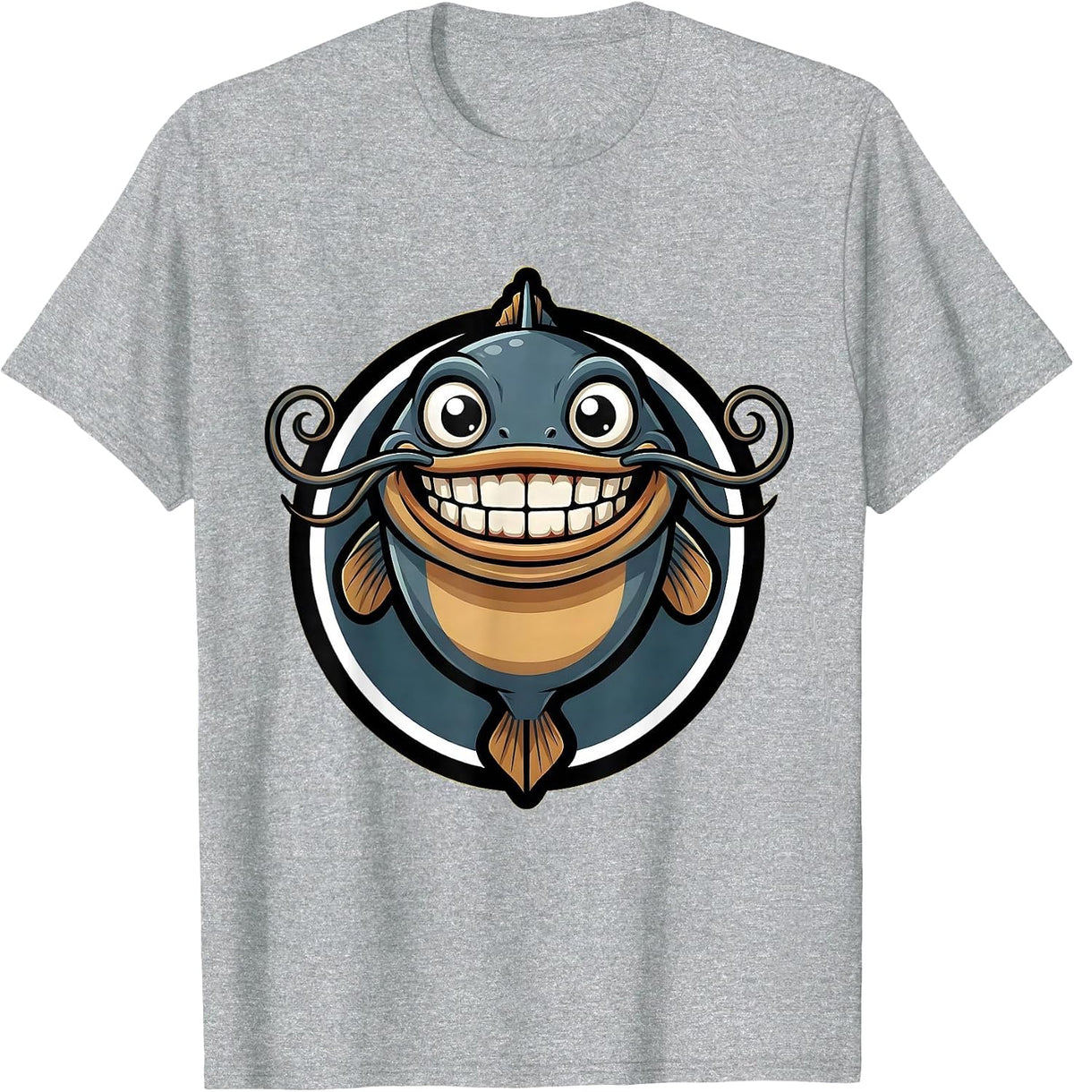 Men's Catfish Long Whiskers Wide Mouth Fishing Graphic T-Shirt - Heather Grey
