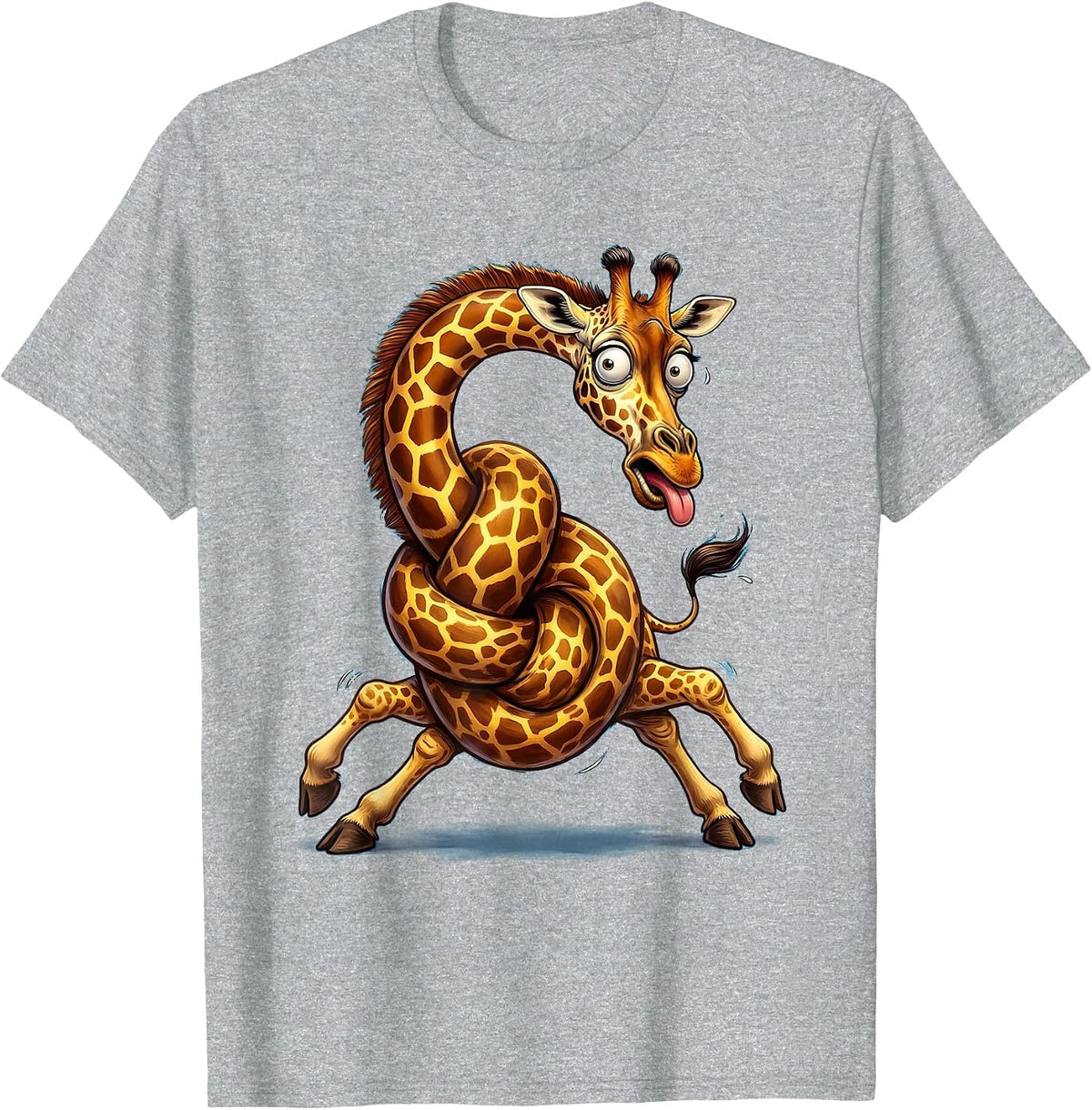 Men's Derpy Giraffe Tangled Neck Funny Animal Art T-Shirt - Heather Grey