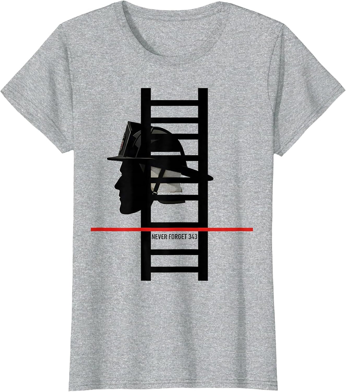 Women's Never Forget 343 Geometric Firefighter Memorial Tribute T-Shirt - Heather Grey