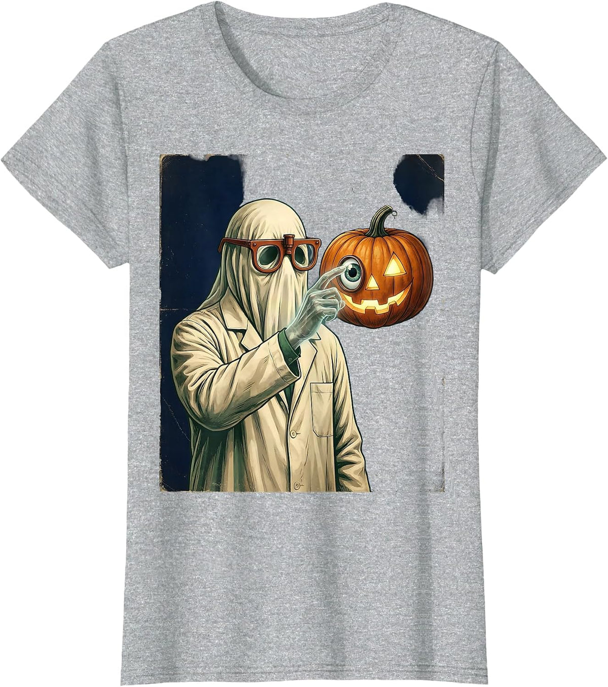 Ghost Optometrist Vintage Halloween Eye Doctor T-Shirt - Heather Grey
