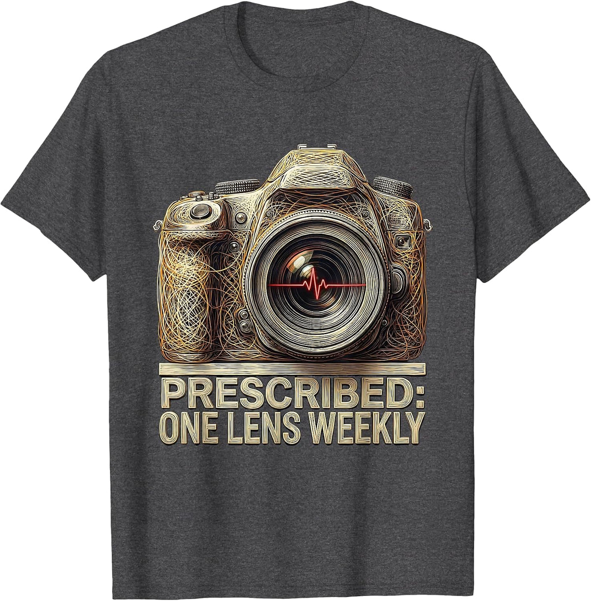 One Lens Weekly Camera Lens Heartbeat EKG Pulse Photography T-Shirt - Dark Heather Grey