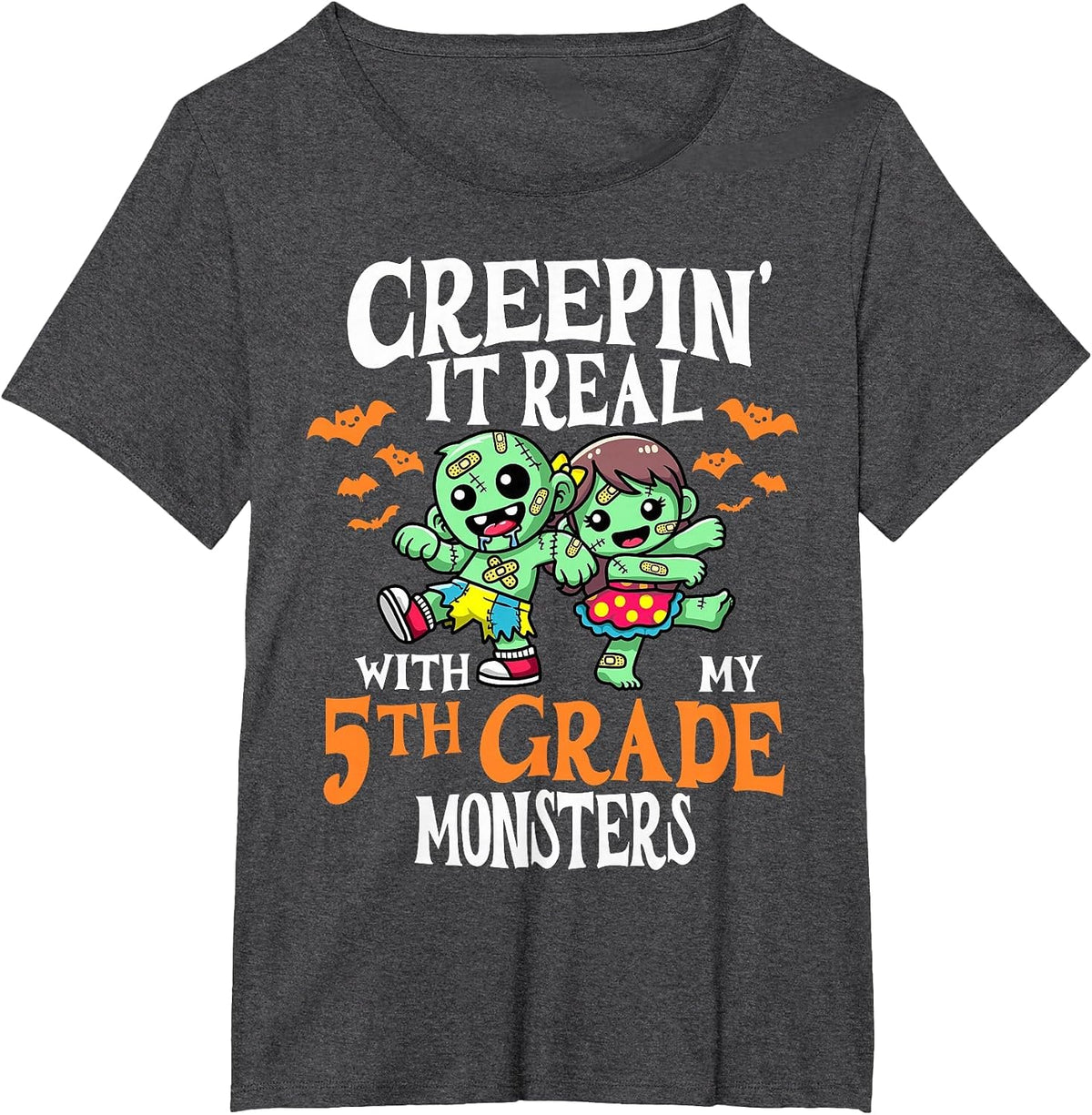 Creepin It Real Monster School 5th Grade Teacher Halloween T-Shirt - Dark Heather Grey
