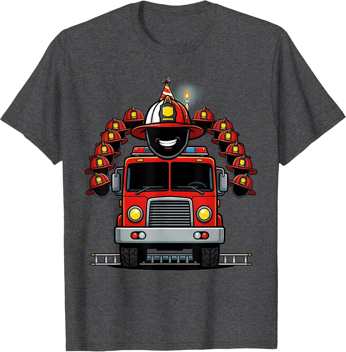 Birthday Boy Fire Truck Firefighter Party Family Matching T-Shirt - Dark Heather Grey